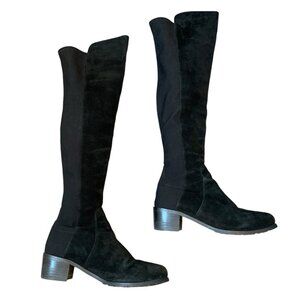 Stuart Weitzman Boots Womens 37 Black Reserve 5050 Suede Leather Low Heel